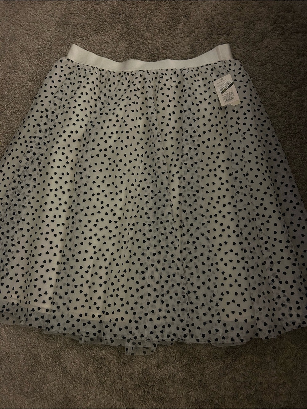 a new day White Tulle Midi Skirt with Black Heart Print